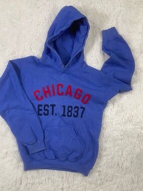 Gildan Royal Blue Hoodie with Red & Black Chicago EST. 1837 Appliqué